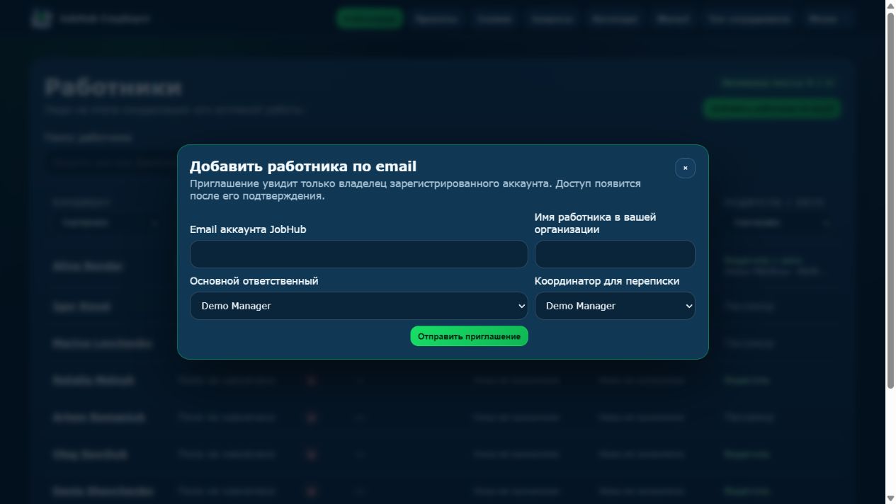 Форма приглашения работника по email